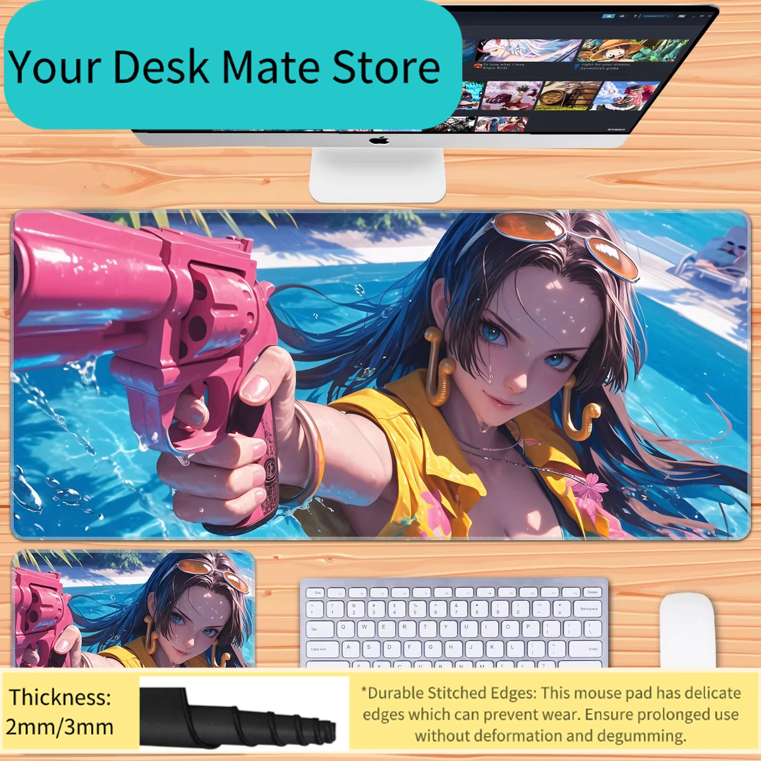 

Большой коврик для клавиатуры с аниме-принтом (Зоро), нескользящий и грязеотталкивающий, декоративный офисный коврик, кожаный коврик для мыши One Piece