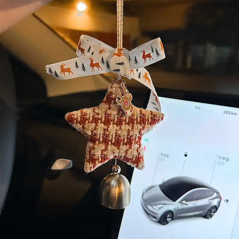 Rear View Mirror Ornament Delicate Crochet Car Decor Knitted Car Hanging Festival Christmas Car Decoration For Christmas Party