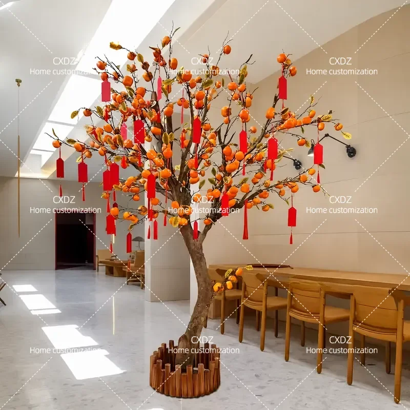 Simulation Persimmon Tree  Fake Fruit Tree Interior Decoration Modeling Tree for Hotel Lobby Company Window