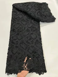 Black African Guipure Lace Fabric With Sequins 2023 High Quality Nigerian Water Soluble Lace Fabric For Woman Party Dress LR2304