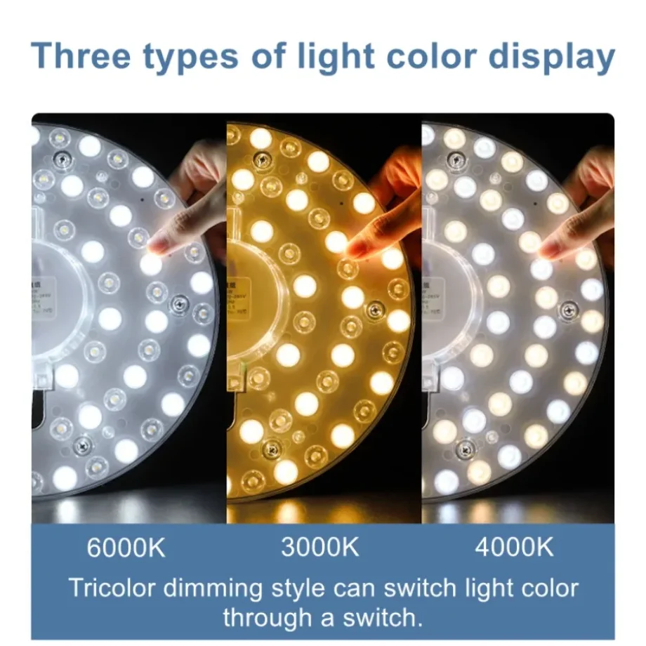 12W 18W 24W 36W AC220V Circular Lamp, White/Tricolor Dimming LED Ring Panel Circle Light, Cold White Round Ceiling Board