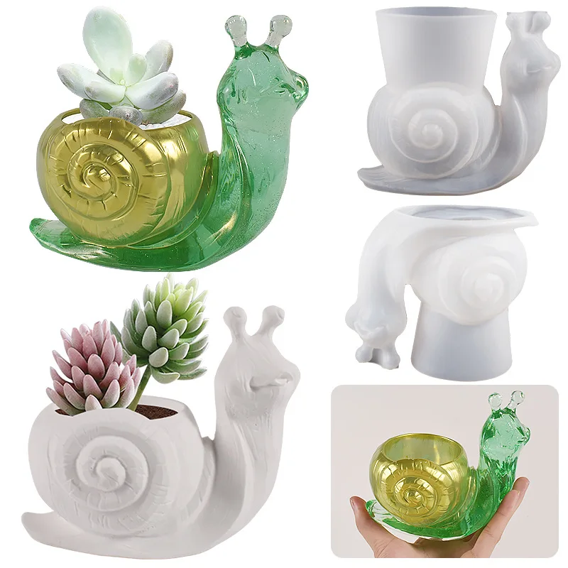 Crystal Glue Silicone Mold Snail 3d Flower Potted Plant Table Storage Box Diy Resin Plaster 3d Snail Pottery Mould New 2023