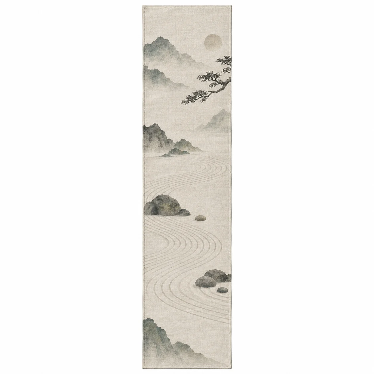 Japanese Zen Table Runner Minimalist Mountain Landscape Ink Painting Style Dining Table Decor Wabi Sabi Home Kitchen Decoration