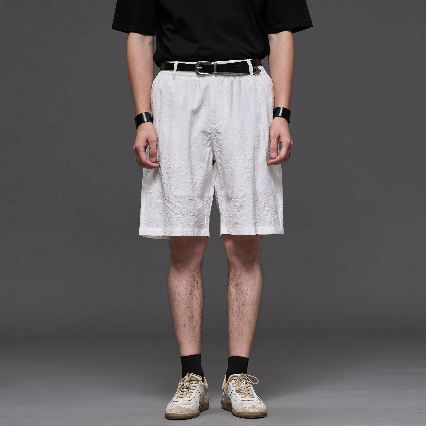 High Quality Linen Minimalist Style Japanese-Style Retro White Casual Old Money Style Men's Five Points Straight Shorts