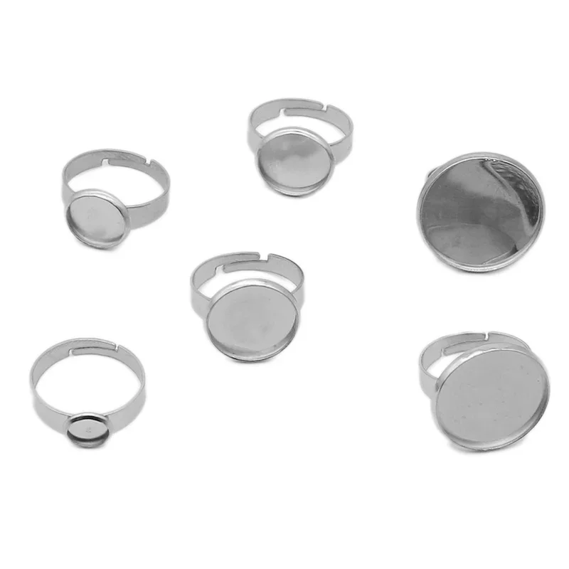 10pcs/Lot  Stainless Steel Adjustable Ring Settings Blank Base,Fit 6 8 10 12 20 25mm Glass Cabochons,Buttons;Ring Bezels
