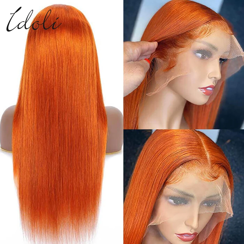 Peluca de encaje frontal de jengibre para mujer, cabello humano ondulado, peluca de encaje HD 13x6, pelucas de encaje transparente de color liso