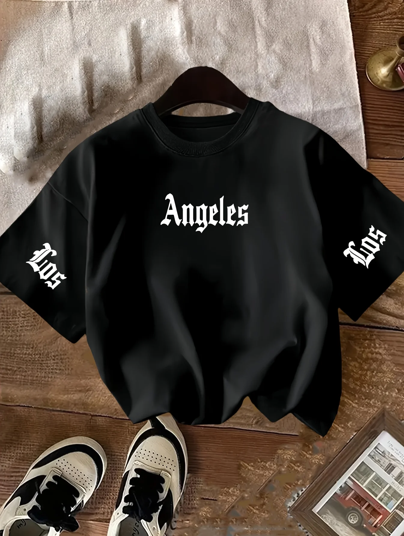 Mädchen Reine Baumwolle Kurzarm Sommer Kinder Rundhals LOS ANGEL Sommer Kinder Casual T-Shirt Hemd Mädchen Mode-Top – Detail 3