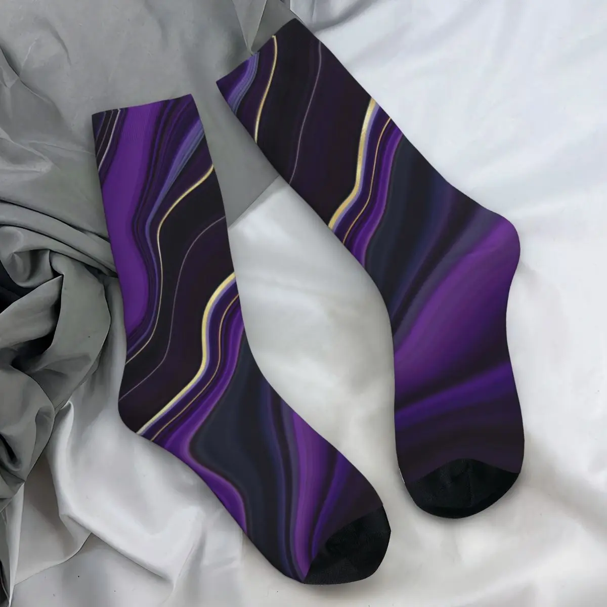 Abstract Marble Socks Winter Purple Liquid Stockings Casual Couple Soft Breathable Socks Graphic Cycling Non Slip Socks