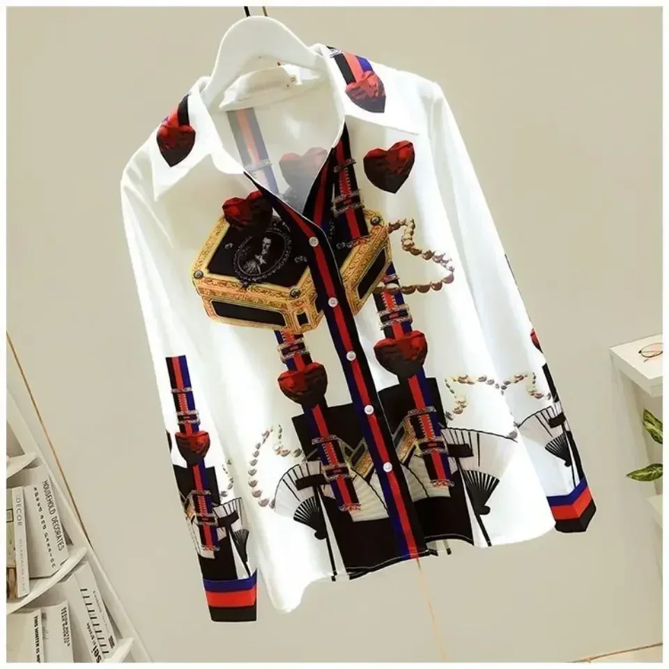 

New Spring Summer Women Blouses 2024 Fashion Printing Turn-down Collar Blouse Shirt Casual Tops Elegant Work Wear Chiffon Shirts