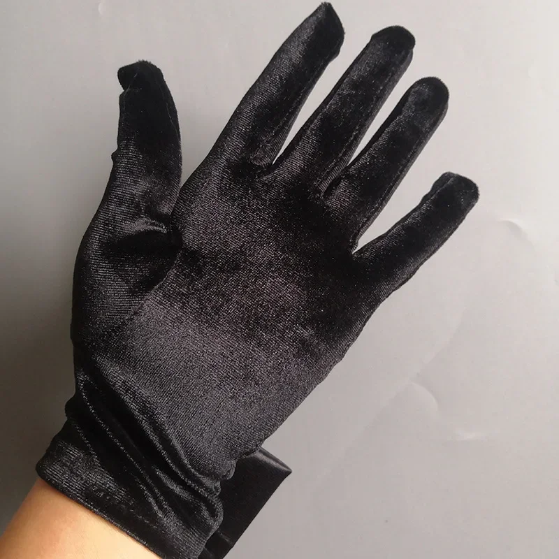 Guantes de boda para mujer con perlas, color negro, hasta la muñeca, con lazo, para fiesta de té, guantes de ópera para novias