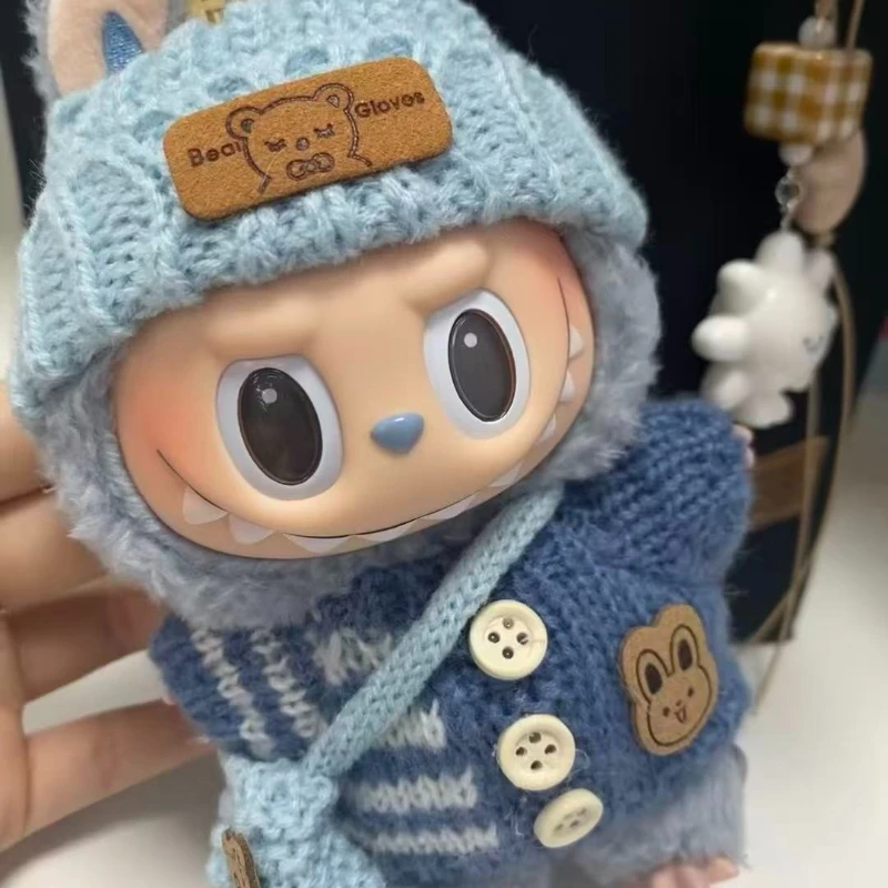 라부부 인형 옷 V1 V2 V3 17cm 인형 앉아있는 자세 액세서리 안경 의류 디자이너 어린이 선물 스웨터 모자 가방 세트