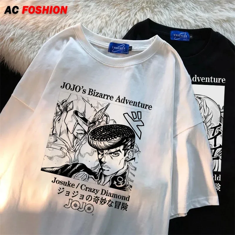 Men's T Shirt Japanese Anime Jojo Bizarre Adventure Print T-shirt Short Sleeve Casual Oversized T-shirt Streetwear Man Tops Y2k