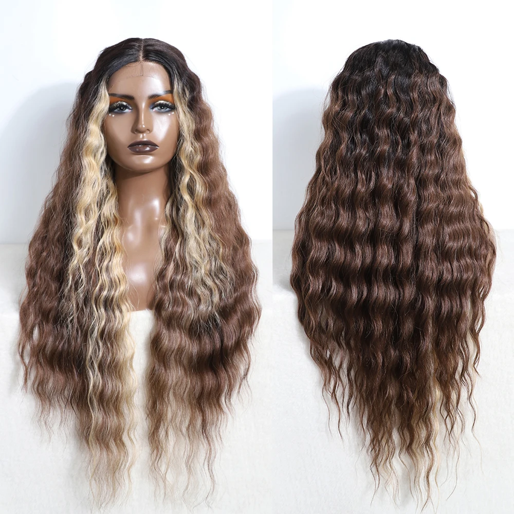 Synthetic Cosplay Lace Wigs For Black Women Long Curly Deep Hair 30 Inch Brunette ShadeCosplay Lace Front Wig Synthetic Lace Wig