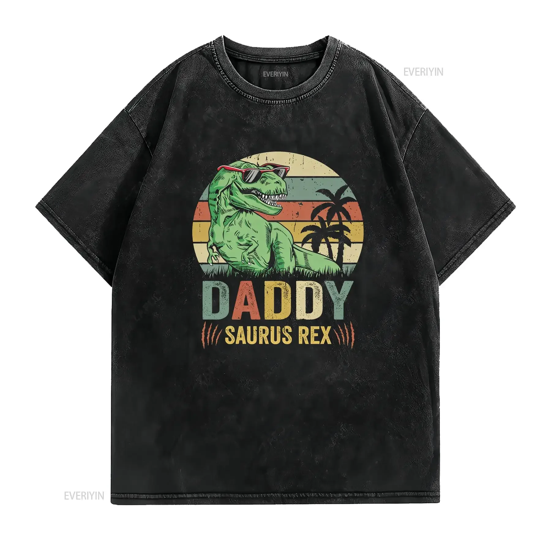 Daddy Saurus T Shirt Daddysaurus Papasaurus Dad Dinosaur gift for Husband Fathers Day birthday vintage Washed Casual Breathable