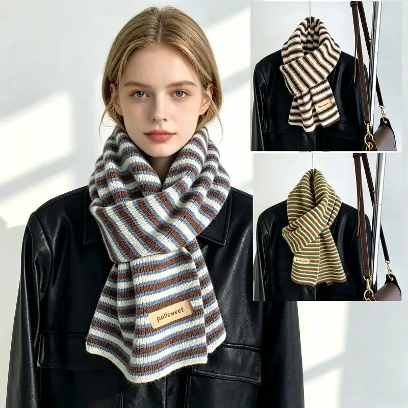 Soft Knitted Striped Scarf Classic Pattern Warm Skin Friendly Fabric For Daily Commuting Winter Wear