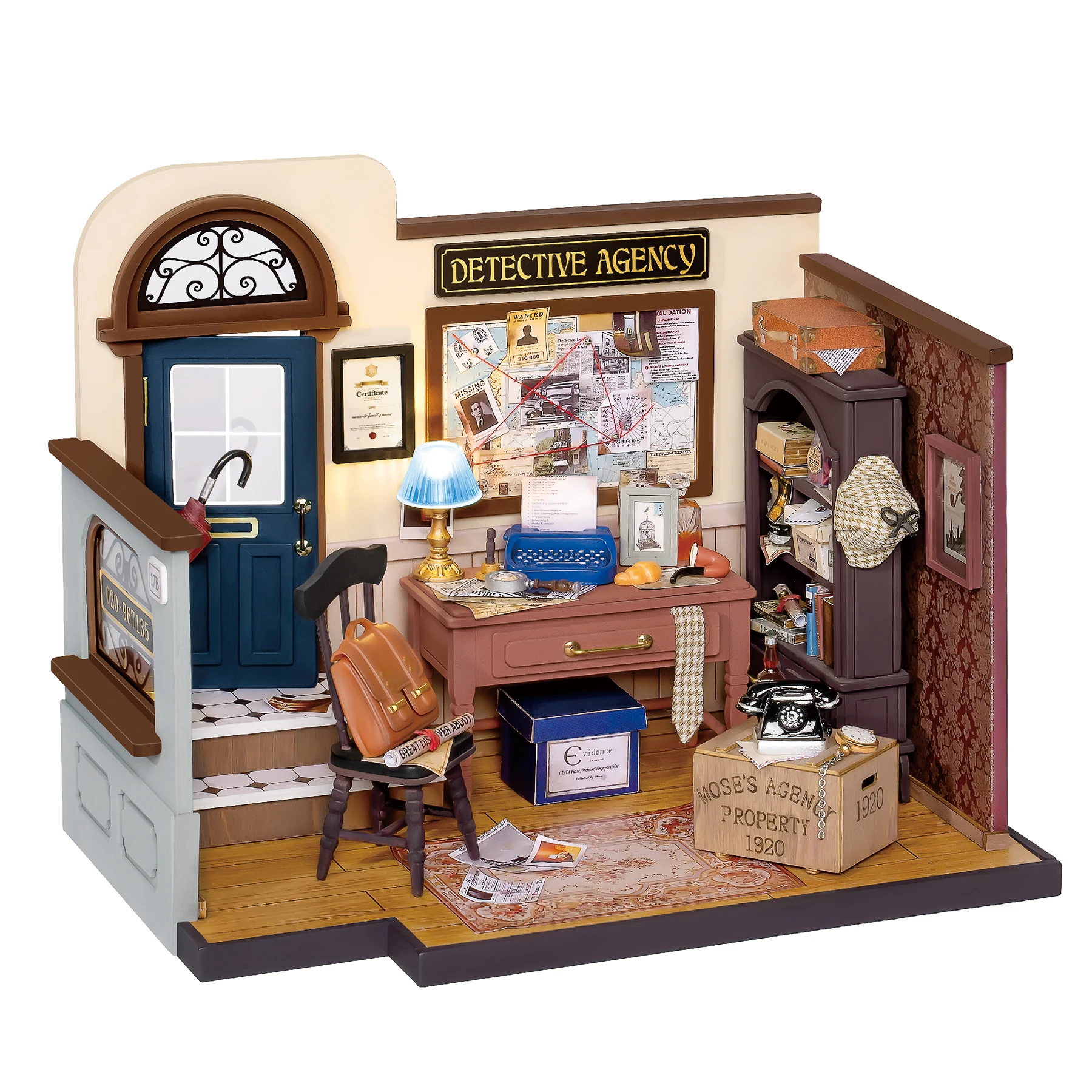 

Robotime Rolife DIY Dollhouse Mystery Archives BureauKids Miniature Doll House Wooden Kit Toy - Mose's Detective Agency DG157