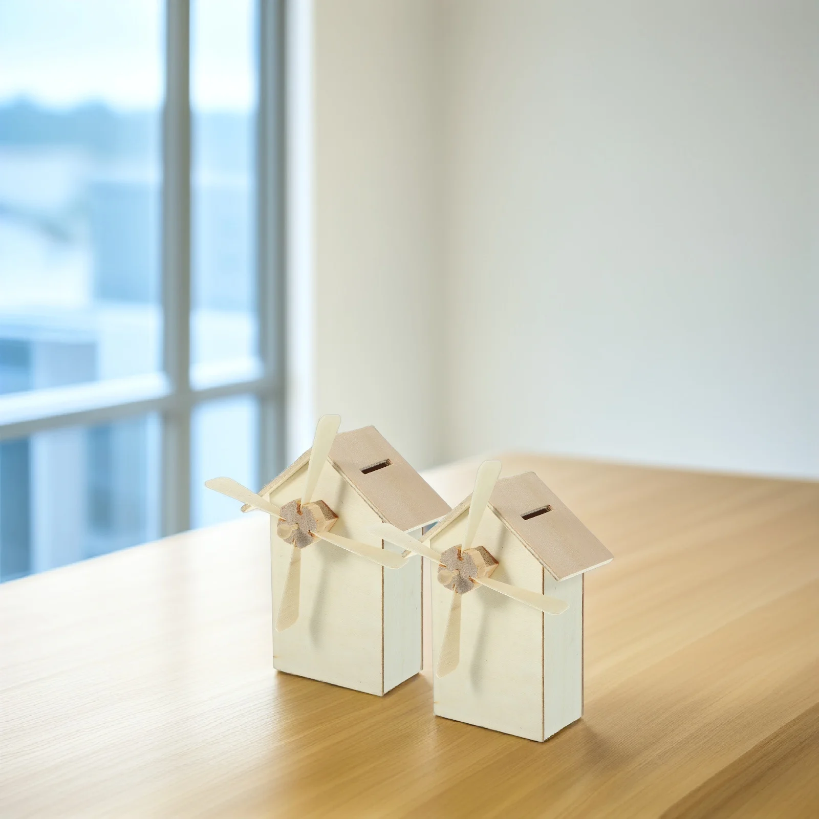 Vaguelly 2 pçs cofrinho de madeira kit inacabado crianças armazenamento brinquedo caixa de dinheiro moinho de vento design artesanato