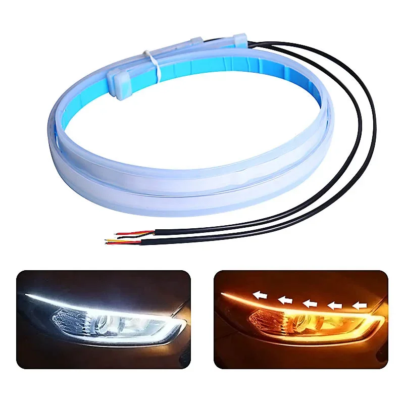 

2pcs LED DRL Car Daytime Running Light Flexible Waterproof Strip Auto Headlights White Turn Signal Yellow Brake Flow Lights 12V