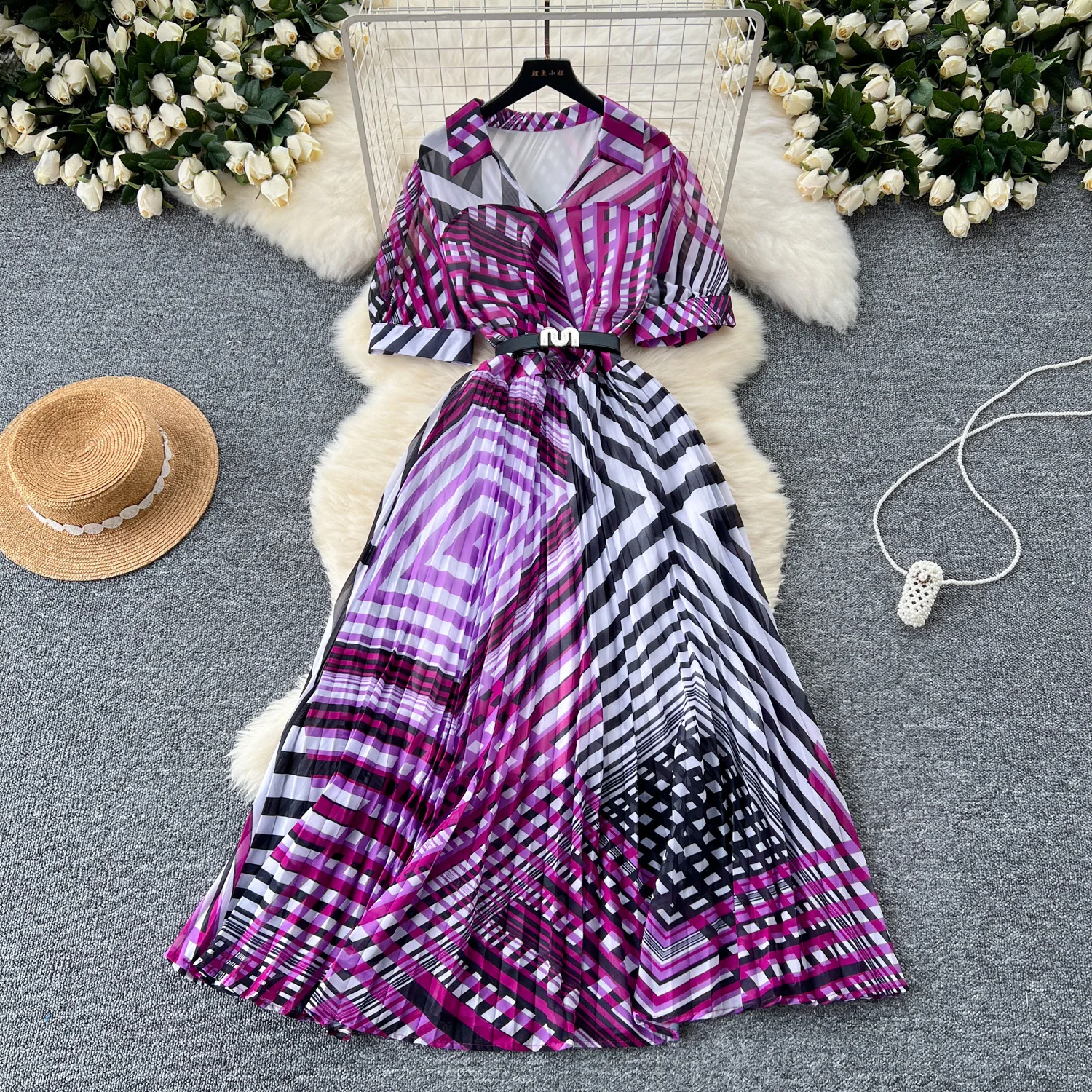 

Retro Elegant summer asymmetrical print Dress sashes short Sleeve Vacation Party Women Vestidos dresses