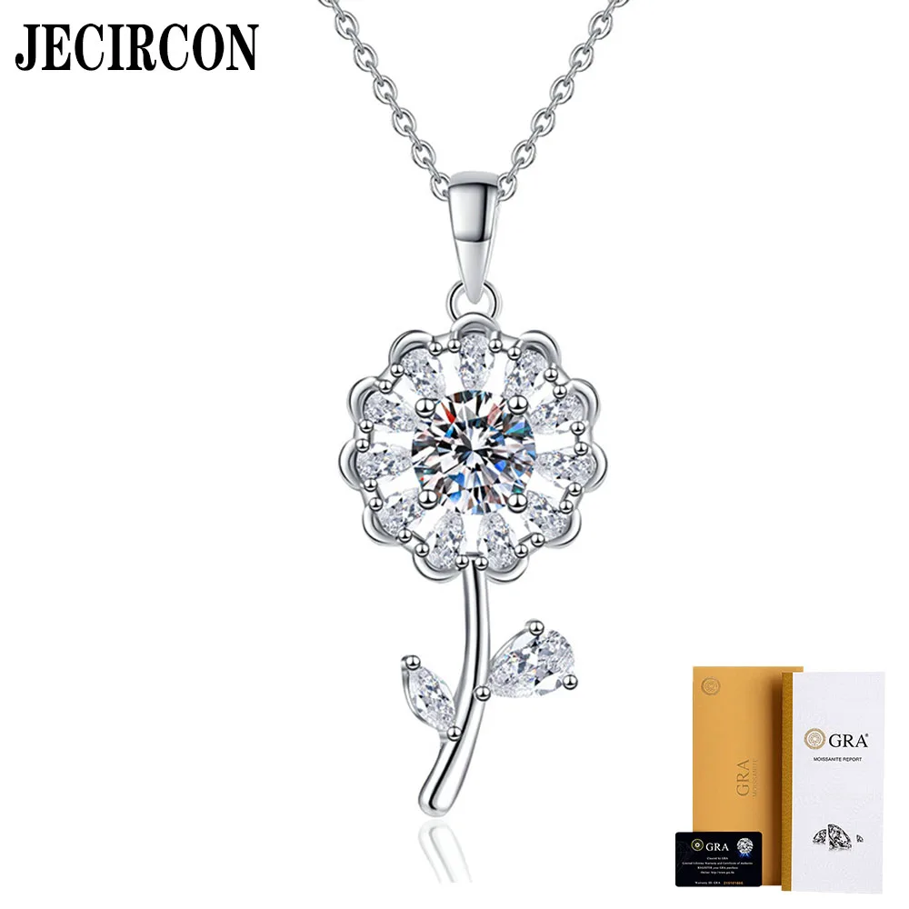 

JECIRCON S925 Sterling Silver Moissanite Necklace High-end Sunflower 1 Carat Moissanite Pendant Sweater Chain Fashion Versatile