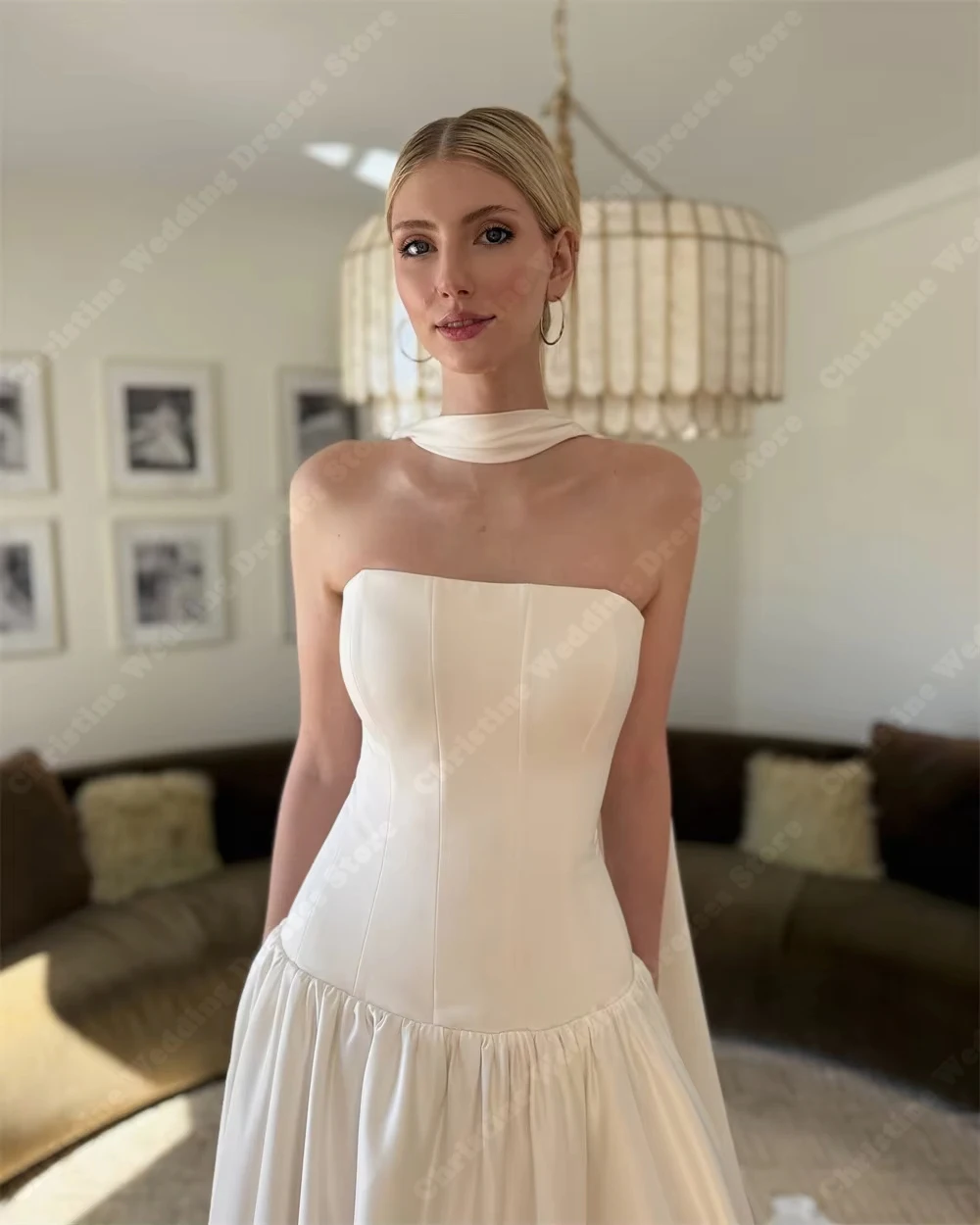 Elegant A-Line Women Wedding Dresses Sexy Strapless sleeveless Bridal Gowns Mopping Length Banquet Vestidos De Novias Customized