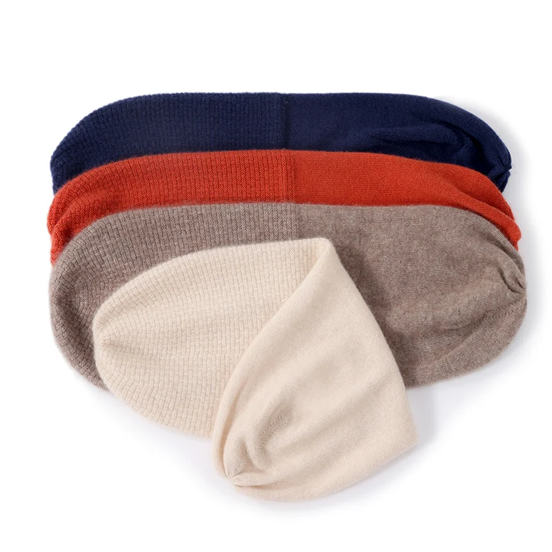 Thickened 100% Cashmere Hat Knitted Beanie Autumn Winter Versatile Solid Color Cold Hat Unisex Warm Ear Protection Head Wrap Hat