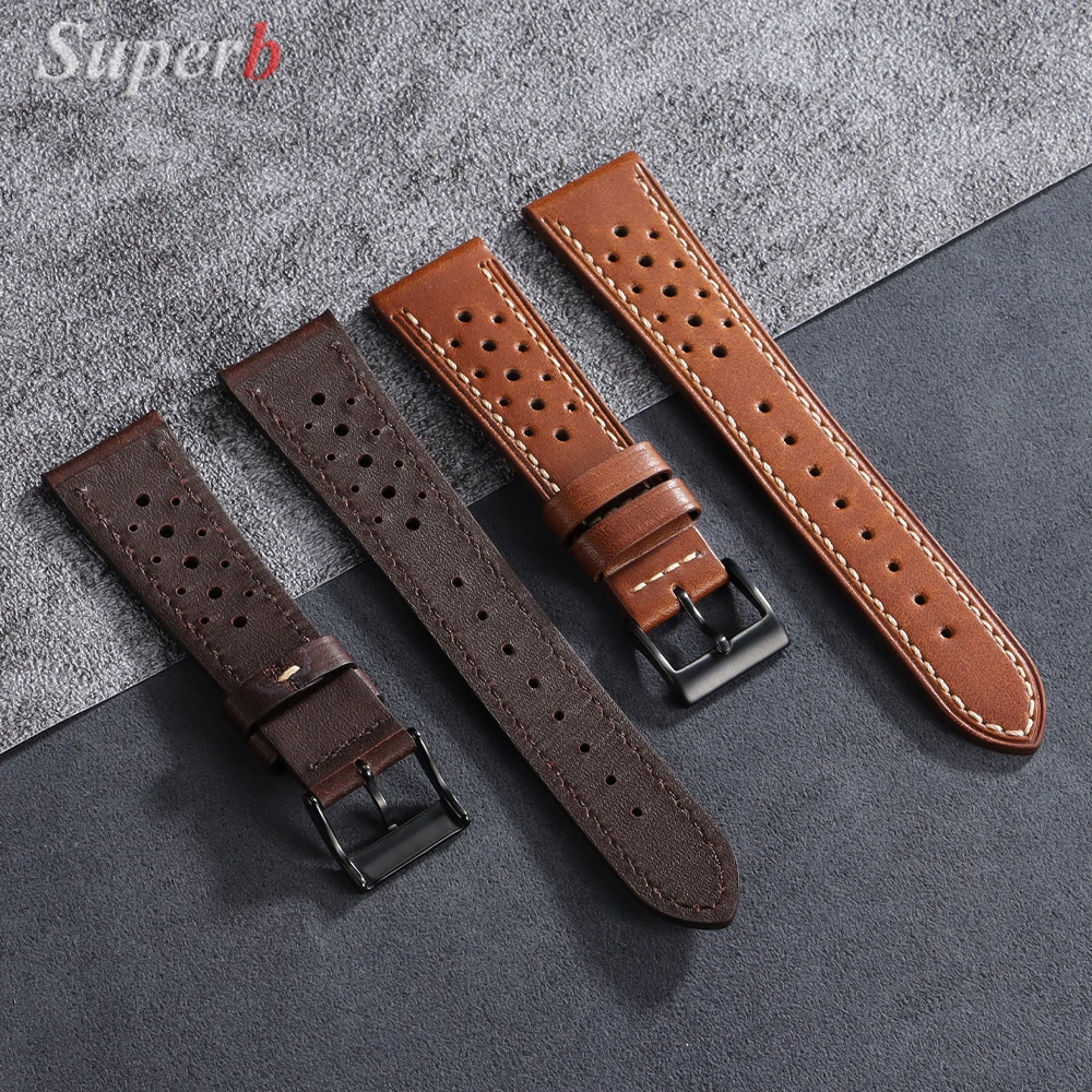 Calfskin Leather Strap 20mm 22mm 24mm Vintage Top Layer Genuine Watch Band Dark Brown Strap for Huawei Watch GT5/GT4 Wristband