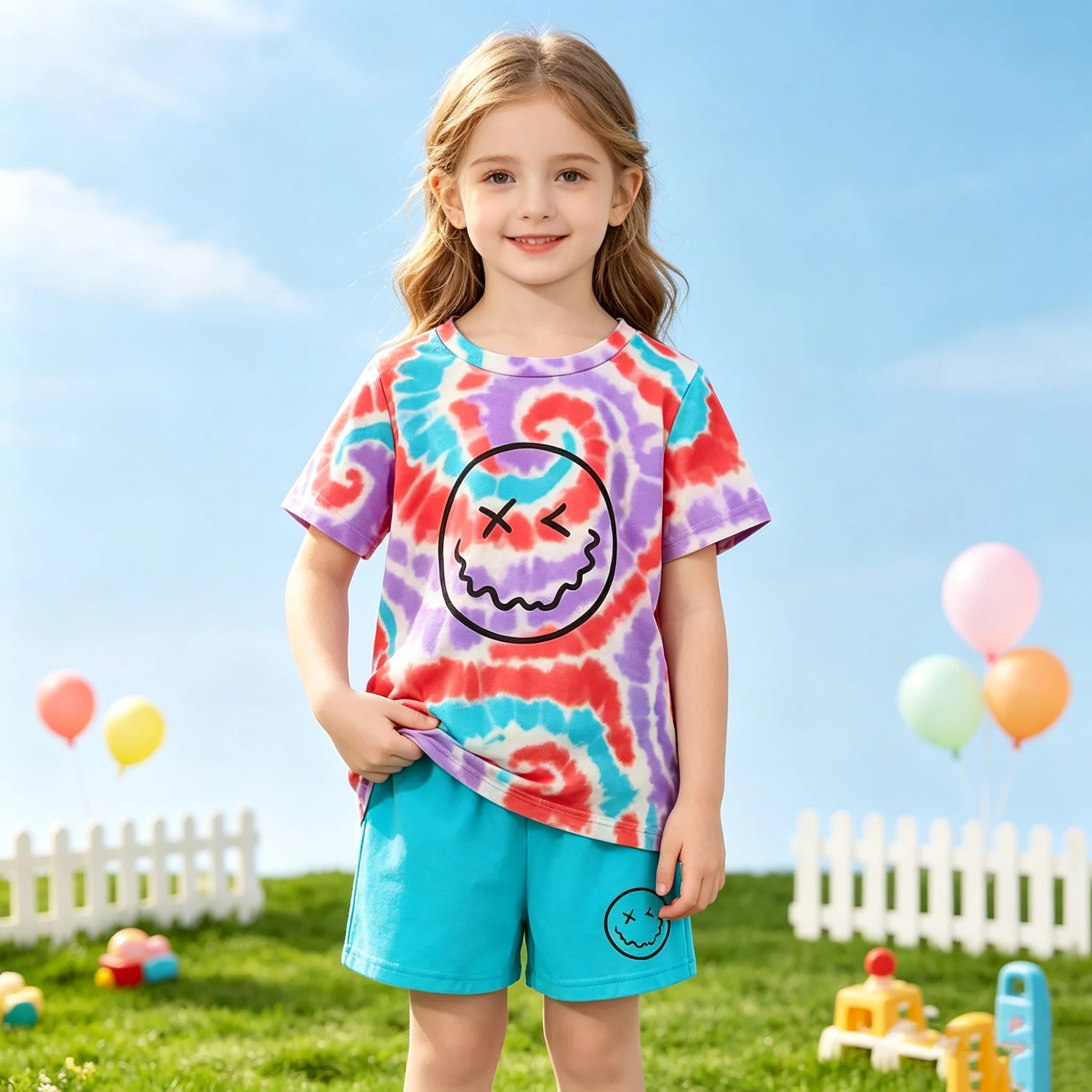 Tie Dye Two Piece - Children's Casual Tie Dye Smiley Face