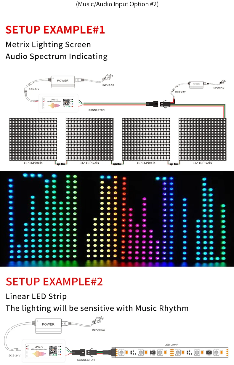 Ws2812B Led Rgbic Strip Light Controller Dc5V-24V wifi Sp511E Music Ws2811 Sk6812 Sp107E Addressable Sp107E Smart App Controller