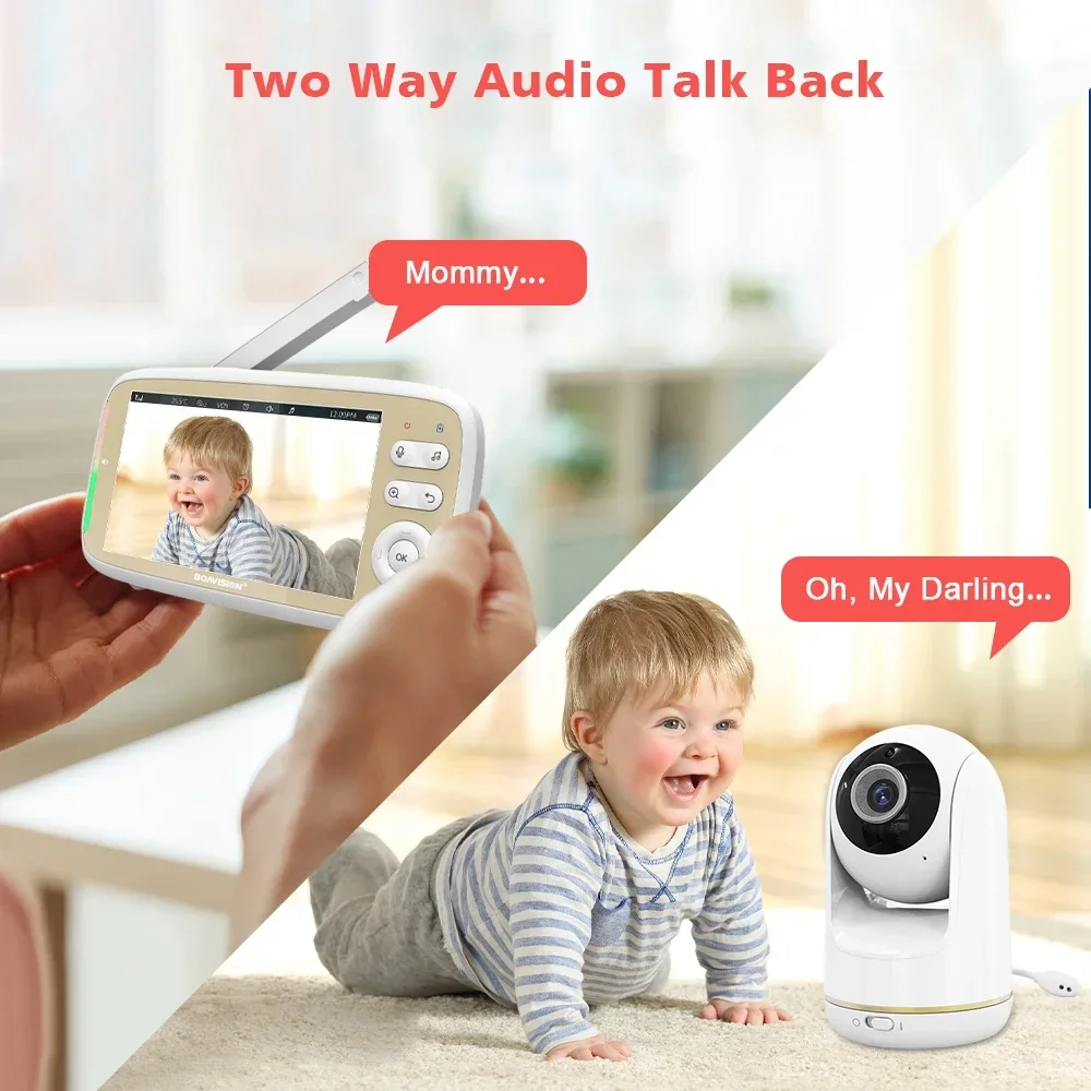 VB803 Baby Monitor 5 Inch 720P Larger Display 3X Zoom 2 Way Audio Night Vision Babysitter Camera built-in rechargeable 3050mAh