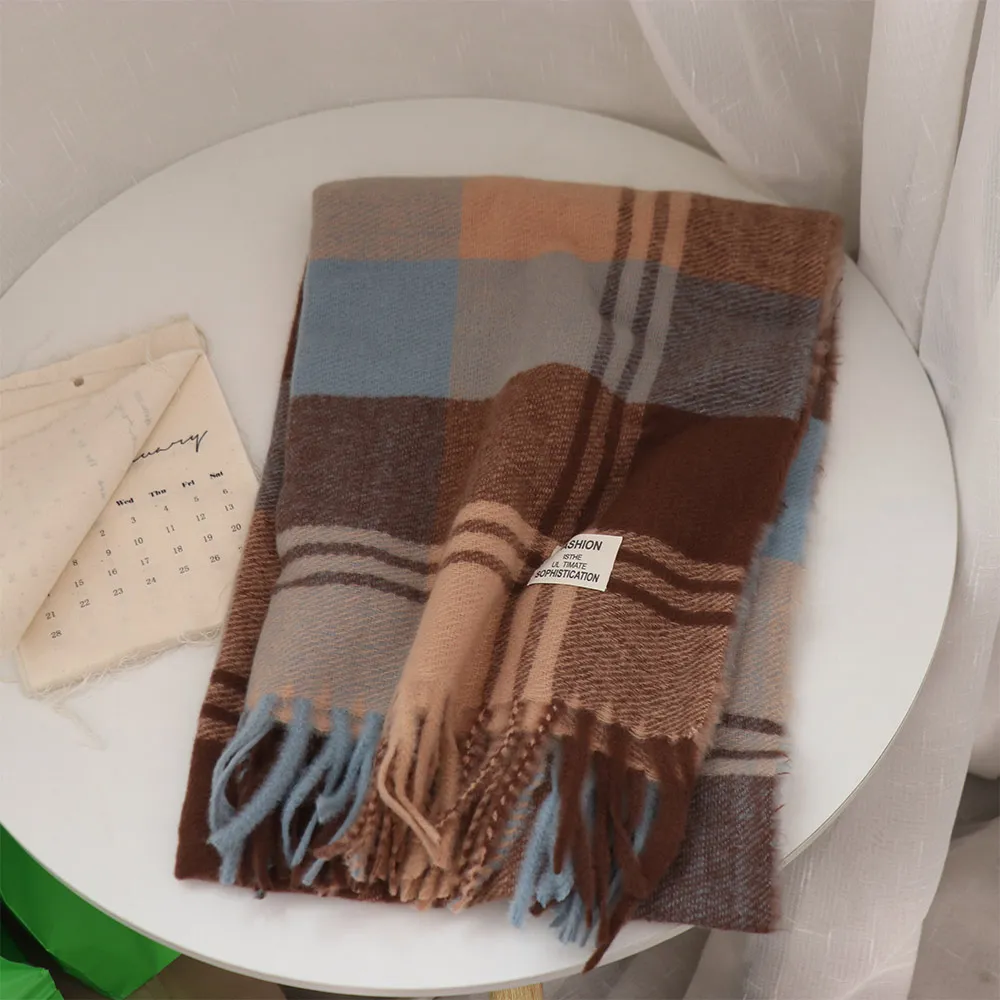 

Casual Windproof Plaid Wool Scarf Long Tessel Thicken Winter Cashmere Scarf Keep Warm Korean Style Men Scarf Males