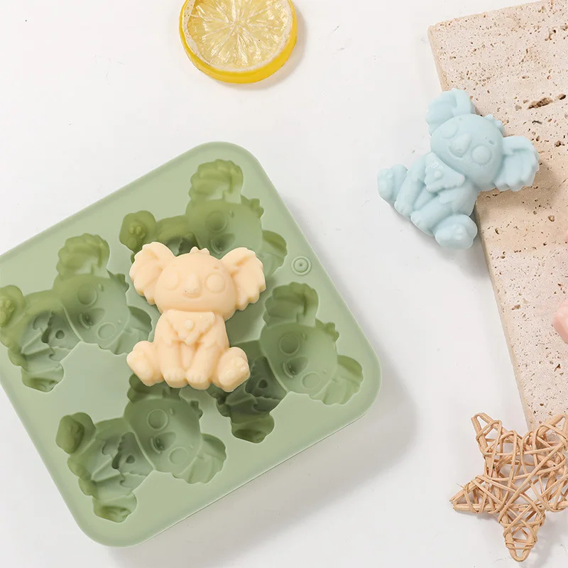 4-hole Koala Small Animal Series Silicone Mold Fondant Chocolate Mousse Food Grade Silicone Soap Mold Baking Accessories