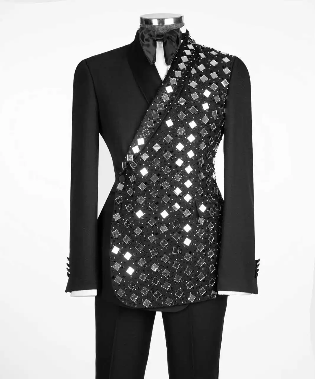 Fashionable Mens Suits 2 Pieces Jacket Pants Shawl Lapel One Button Pearls Beading Wedding Groom Banquet Party Wear Customized