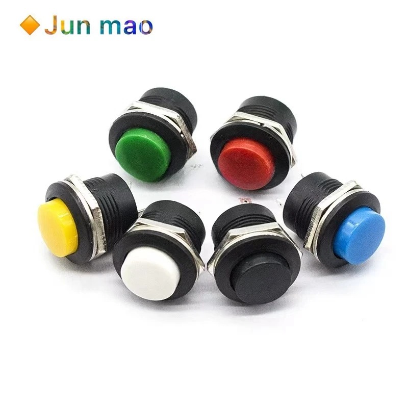 

6 шт. R13-507, 16 мм, круглая кнопка самосброса, прессованная, включена, разблокирована, нормально открытая, с проводочным переключателем красного и зеленого цвета