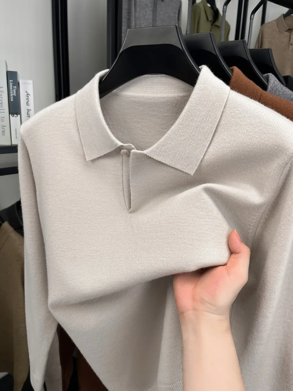 Herren Wollmischung Polo-Pullover Schwergewichtiger Warmer Strickpullover Anti-Pilling Weicher Griff Langarm-Pullover Herbst Winter – Detail 23
