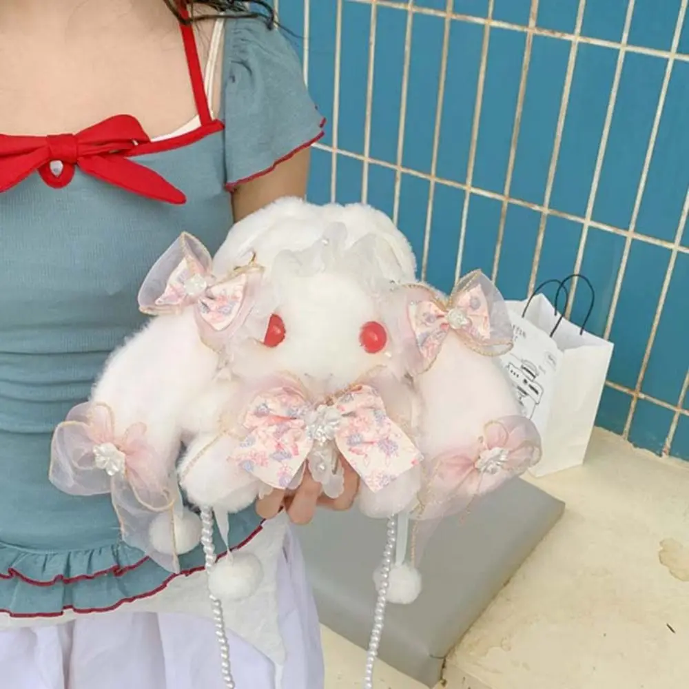 Cute Bunny Plush Bag Lolita Princess Crossbody Bags Pearl Chain Sweet Shoulder Bag