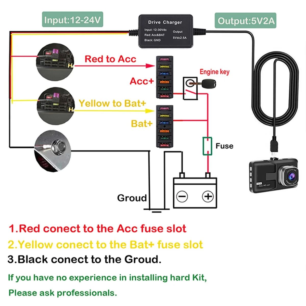 Hot Sale Parking Surveillance Cable for 70mai 4K A800S A500S D06 D07 D08 M300 Hardwire Kit UP02 for Car DVR 24H Parking Monitor