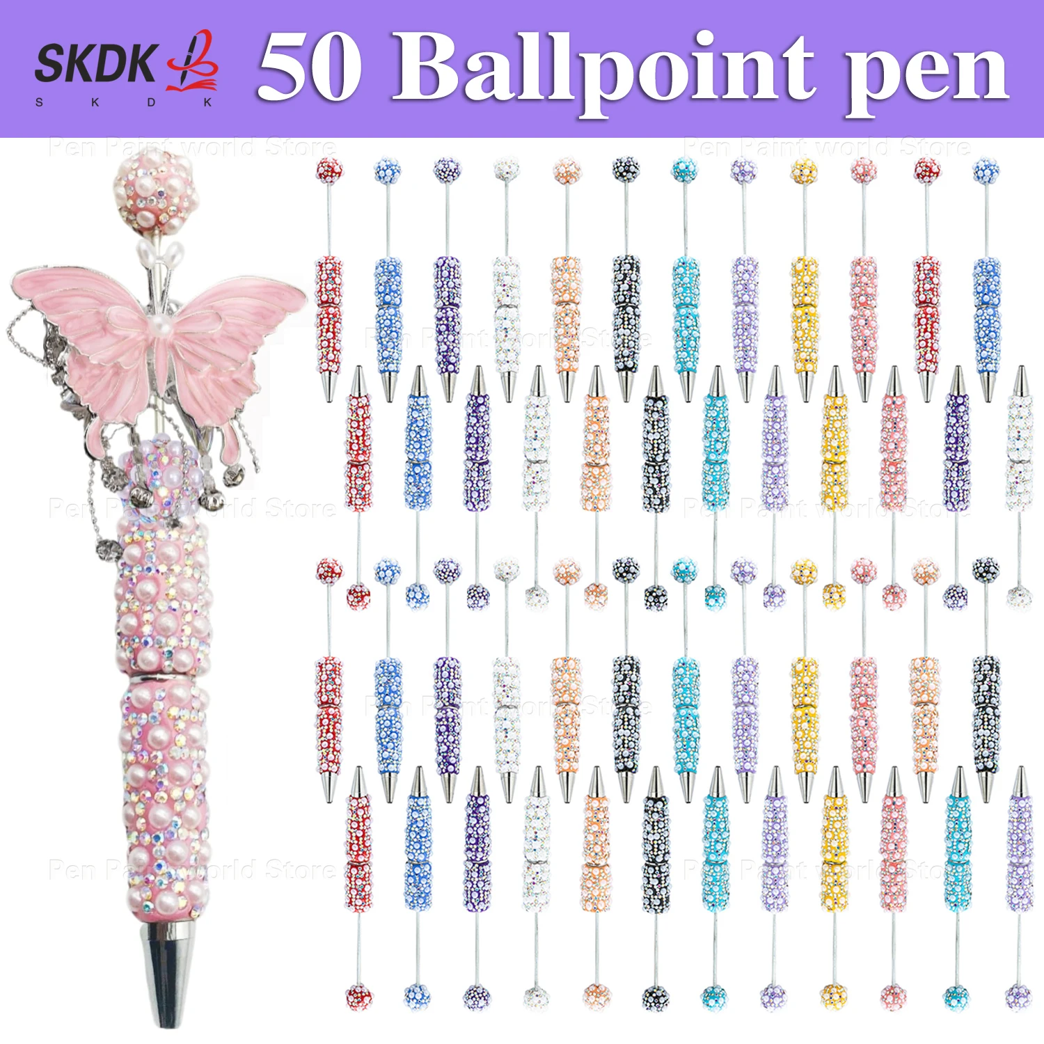 

50Pcs DIY Sparkling Glitter & Bead Pen – Adorable Writing Tool Ideal for Girls, Students & Gifting Occasions
