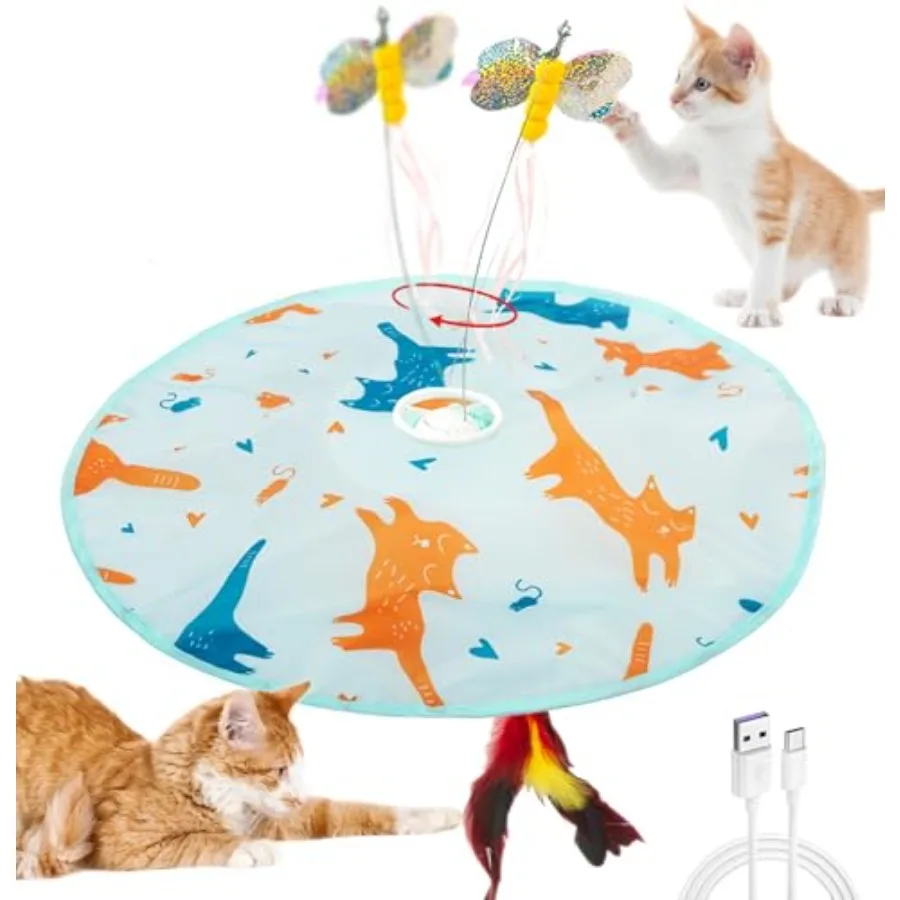 

2in1 Rechargeable Motion Activated Interactive Cat Toys for Indoor Cats Long Motor Cat Chasing Toy for Exercise Moving Butterf