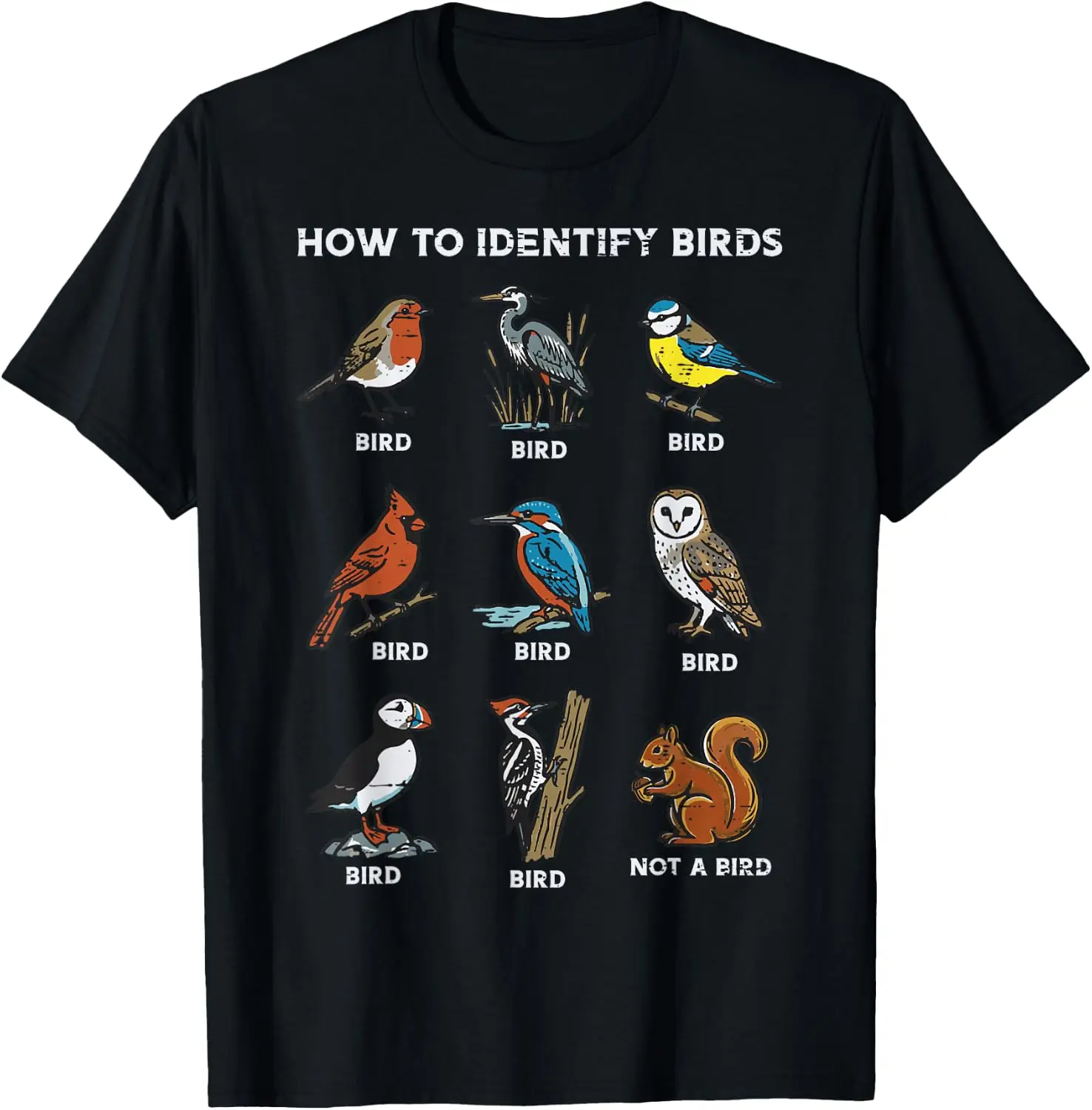How To Identify Birds Squirrel Not Bird Funny Men Women Kids T-Shirt