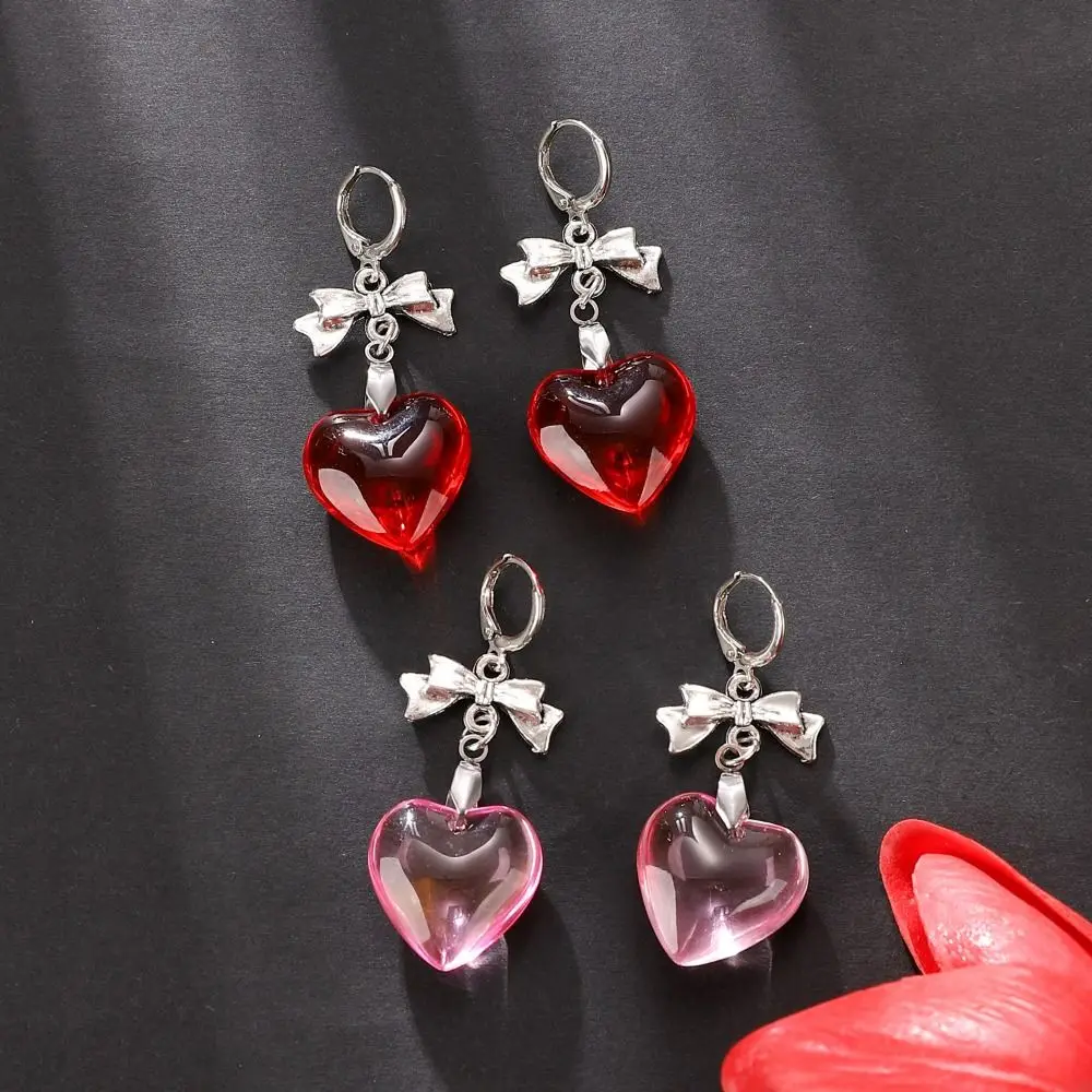 Ear Accessories Bow Tie Love Heart Hoop Earring Gothic Y2K Love Heart Ear Charms Fashion Punk Heart Shaped Earrings Make Up