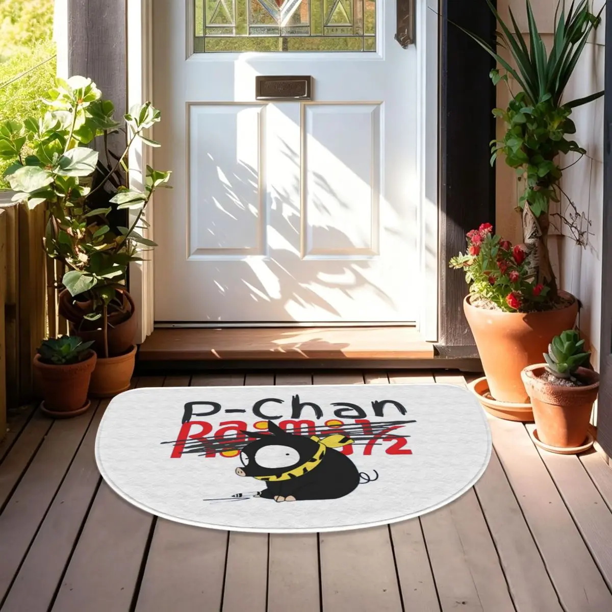 P-Chan Ranma 12 Soft Flannel Half Round Doormat Non Slip Bathroom Mat Absorbent Floor Carpet for Living Room