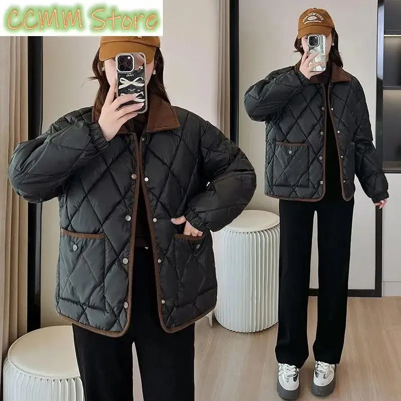 Down Cotton Coat Short Ladies Xiaoxiangfeng Cotton-Padded Jacket Women Parkas Autumn Winter New Disposable PU Leather Outerwear