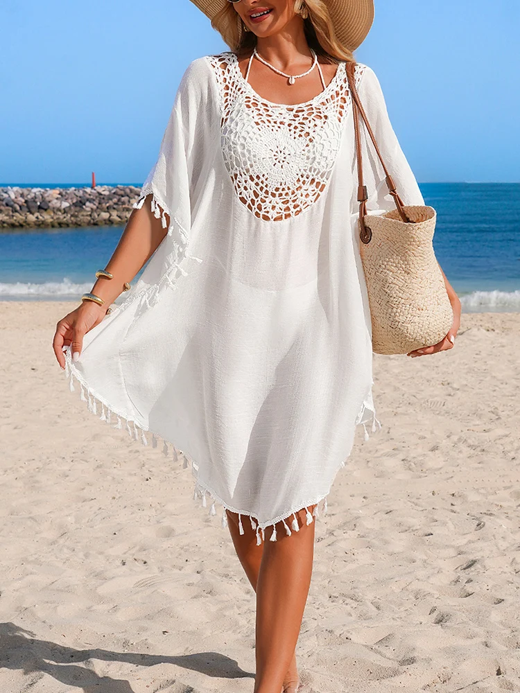 Summer Loose Fringe Short-Term Swimwear TopWomen's 2026 Casual Summer Handmade Crocheted Openwork Beach Sun Protection Cover-Up
