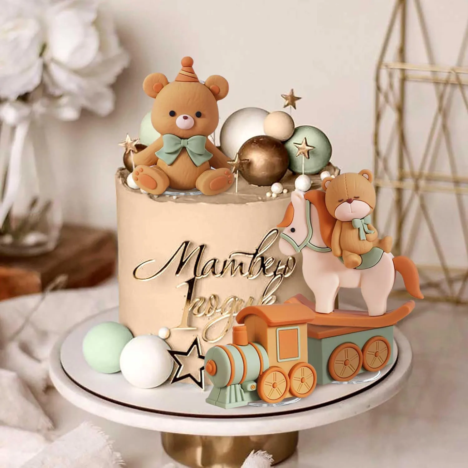 Bär Kuchen Dekoration natürliche Baby Dusche Kuchen Topper Bären Zug Kuchen Dekoration Baby Dusche Geburtstag Kuchen Dekoration – Detail 6