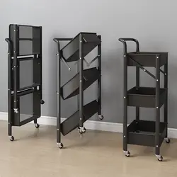 Removable Kitchen Multi-function Shelf Floor-to-ceiling Multi-layer Vegetable Snack Storage Folding Trolley Storage Shelf