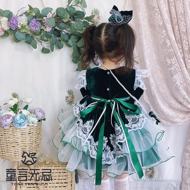 Winter New Baby Girl Sweet Christmas Dress Flower Girl Dresses Wedding Party Handmade Dress Birthday Party Dresses for Girls