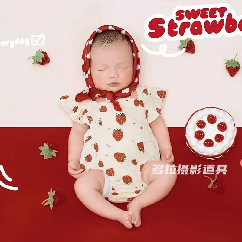 

Одежда для фотосъемки новорожденных, платок + комбинезон + клубника + реквизит для торта, аксессуары для студийной детской фотосъемки, одежда, наряды Fotografi