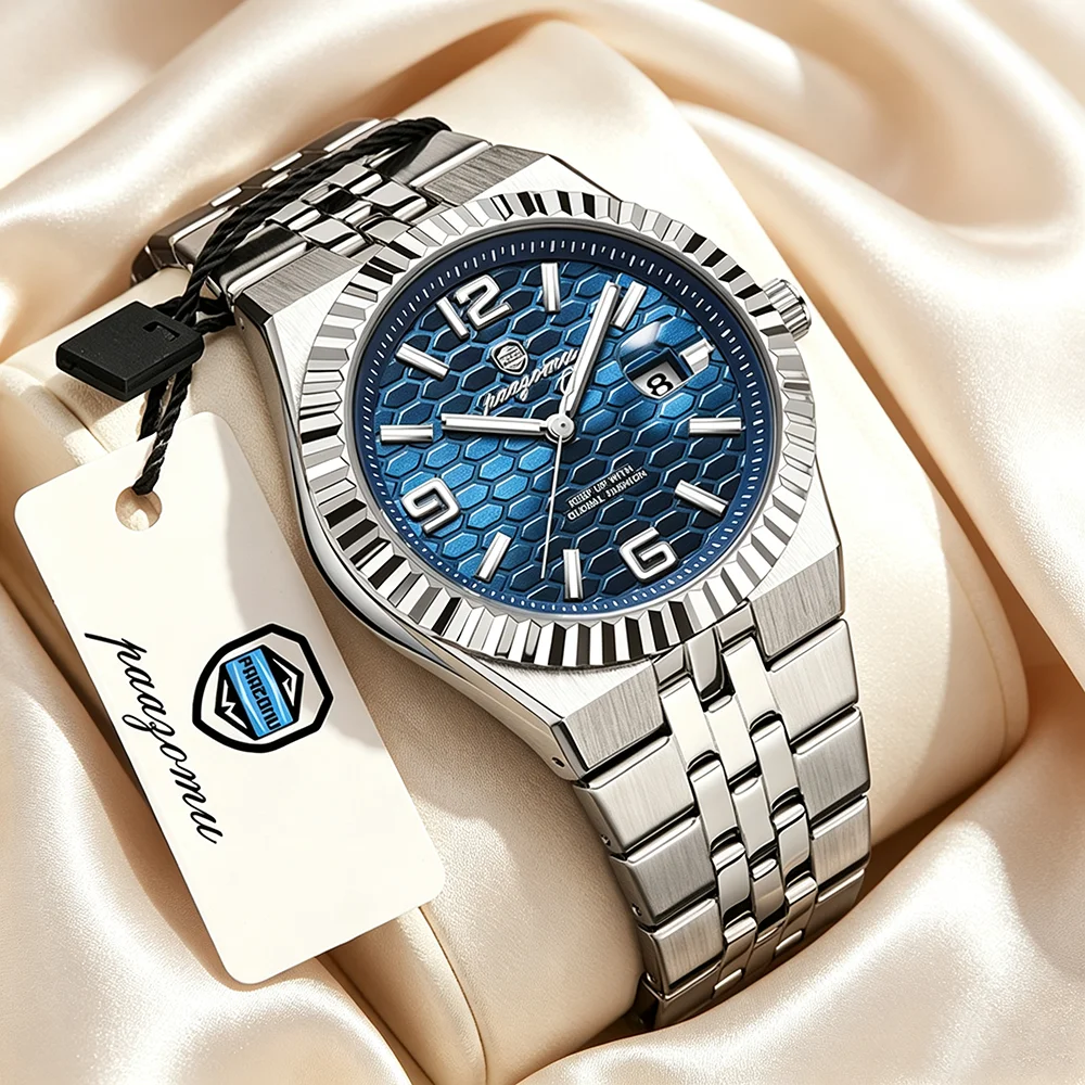PAAZOMU Einfache Quarz-Armbanduhr für Herren und Damen, wasserdicht, leuchtendes Zifferblatt, klassische Luxus-Herrenuhr, Edelstahl-Quarzuhr