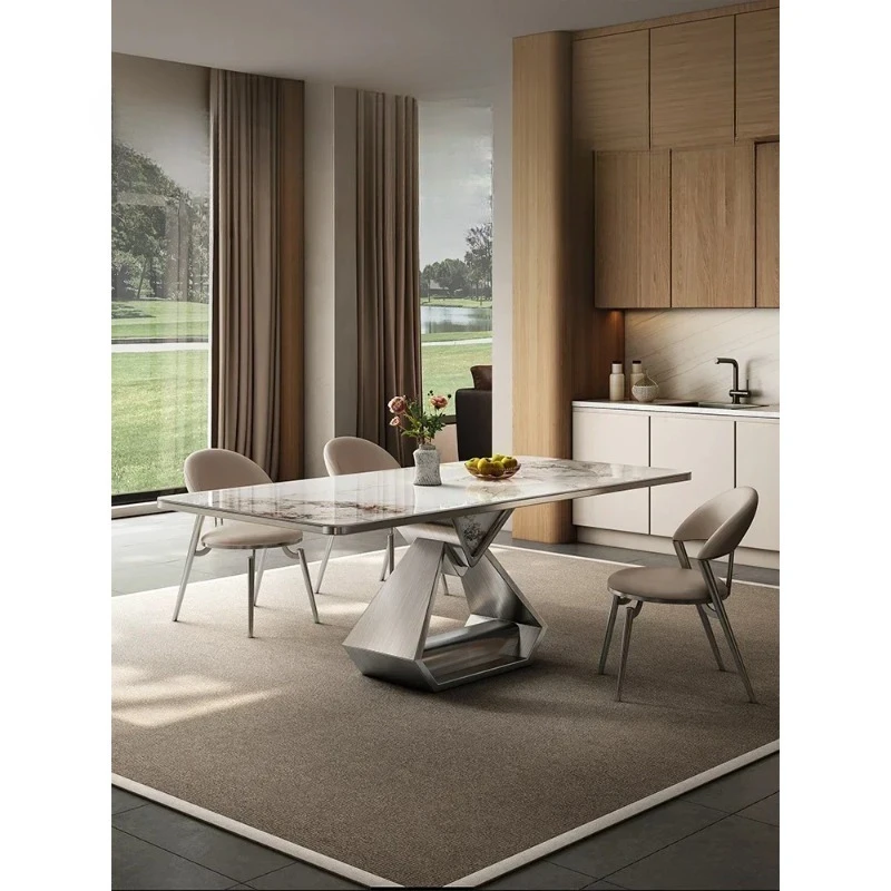 Durable minimalist stone table and chair combined with modern minimalist villa high-end marble dining table, super